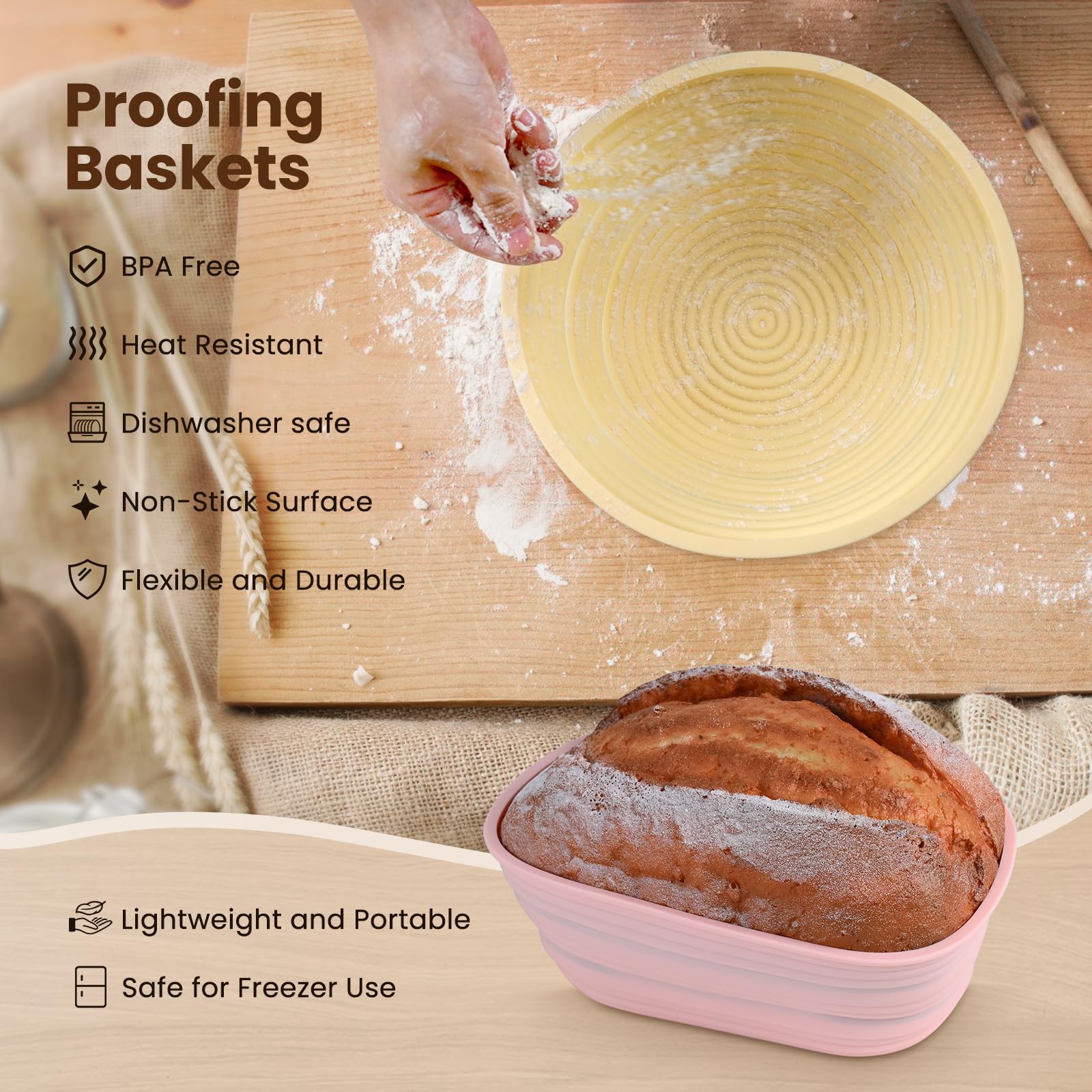 KULE Silicone Proofing Basket (1pack), Collapsible Round