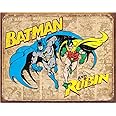 Desperate Enterprises Batman and Robin Weathered Tin Sign - Nostalgic Vintage Metal Wall Decor - Made in USA