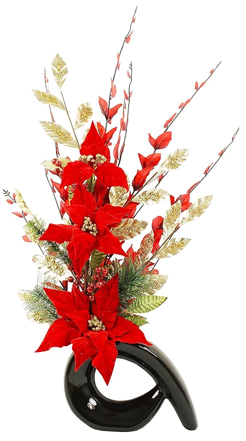 Flourish Christmas Decoration Black Contemporary Vase Gold