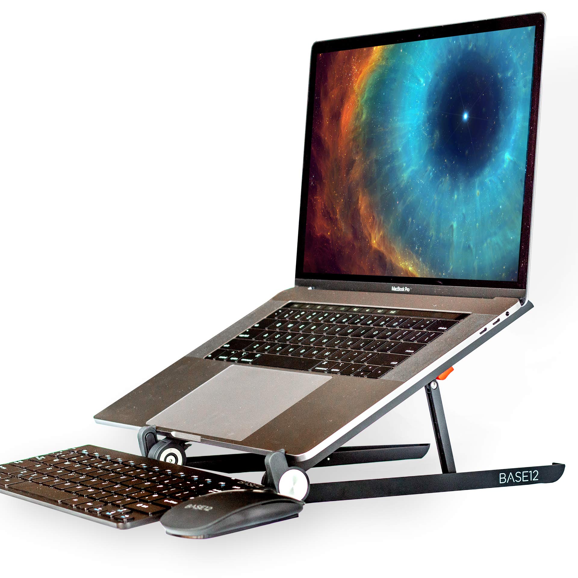 BASE12 Laptop Stand, Portable Foldable Notebook Stand for Desk, Ergonomic Angle Adjustable Laptop Riser Compatible with PC, MacBook, Tablet 11-17”
