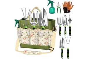 Gardening Tools Set,9 PCS Stainless Steel Garden Hand Tool Kit with Rubber Non-Slip Handle, Include Shovel, Transplant Trowel