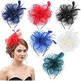 6 PCS Women's Fascinators - Elegant Vintage Style Fascinators Hats for Women Tea Party with Feathers, Mesh and Flowers in 6 Colors for Derby, Weddings, Cocktail Events Multicolor