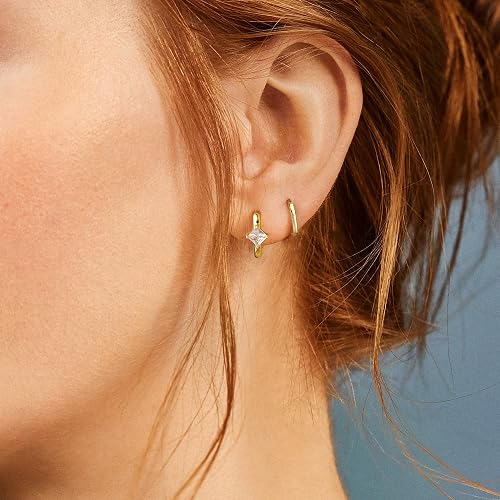 3 Pair Gold Hoop Earrings Set For Women - 14K Gold Plated Hypoallergenic, Dainty Stud & Huggie Hoops