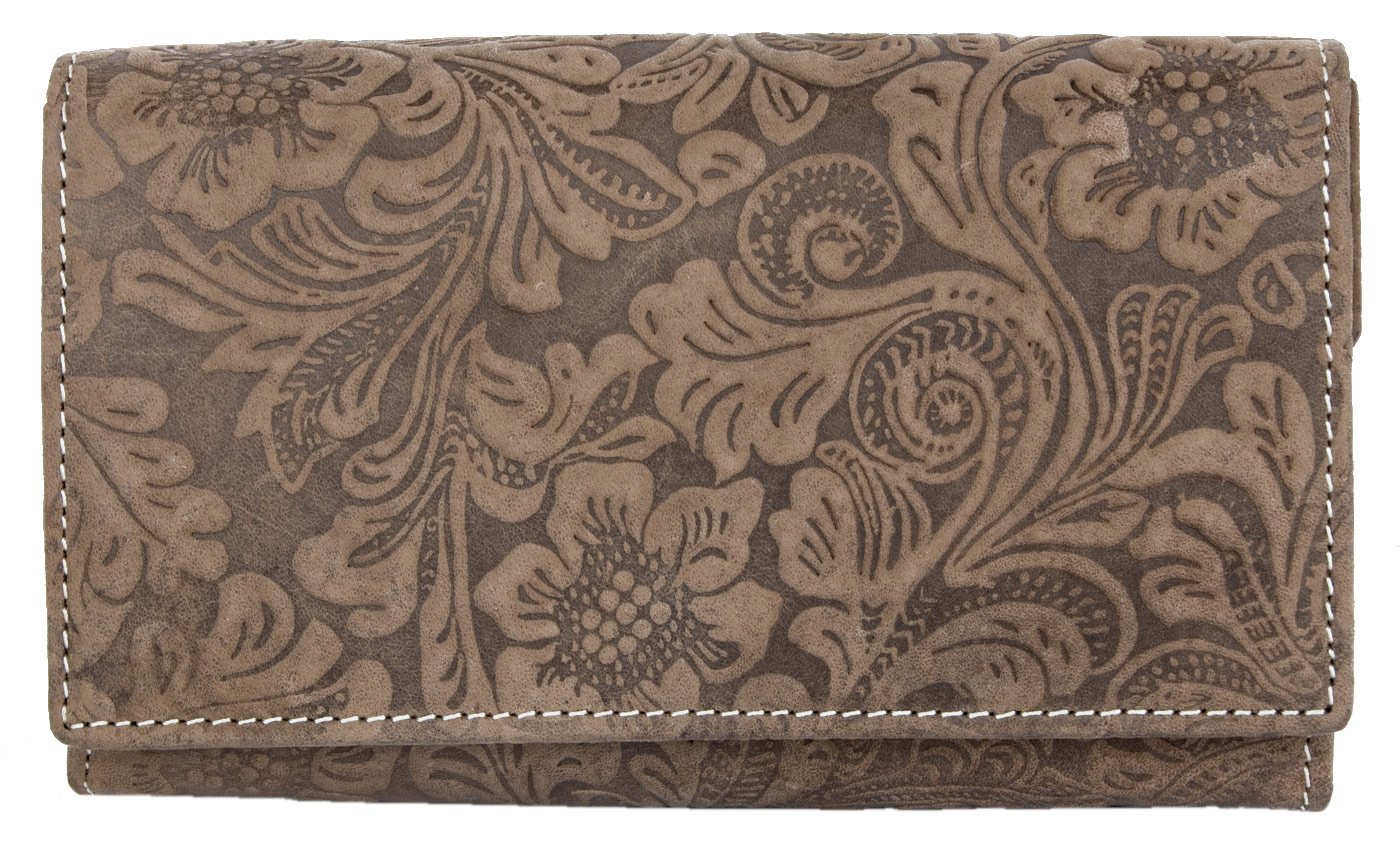 Women's genuine leather wallet with ornamental stamping