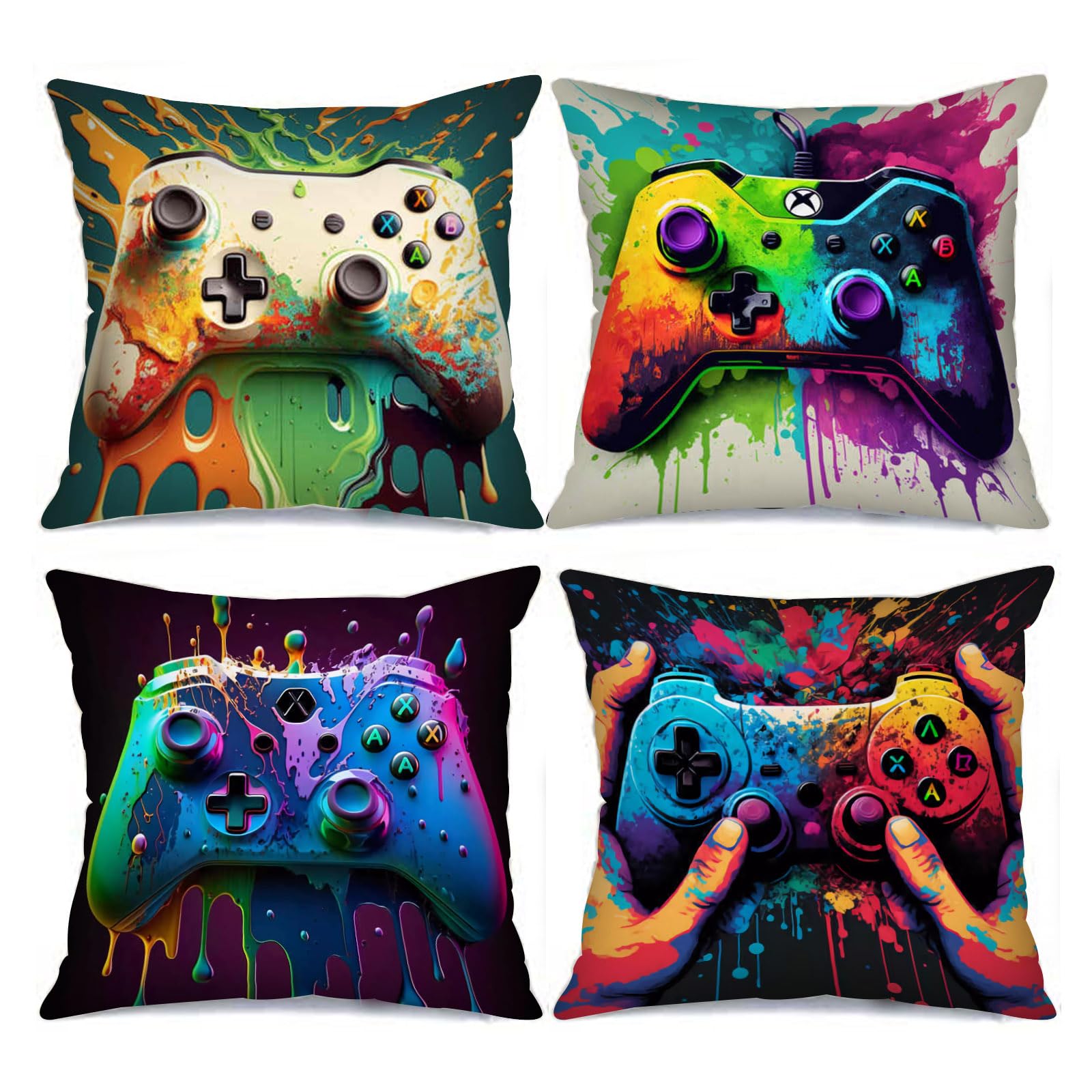 Tucocoo Game Console Picture Cushion Covers Watercolour Graffiti Pillow Covers Decorative 18x18inch Set of 4 Modern Style Art Pillow Covers Video Game Throw Pillow Cases for Couch Sofa Living Room