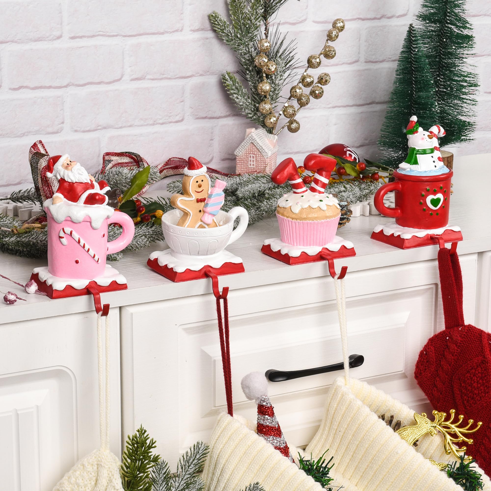 Photo 1 of Cdepdis Heavy-Duty Christmas Stocking Holders for Mantle, Set of 4 Weighted Pink Santa Themed Xmas Stocking Hooks, Anti-Slip Christmas Hooks for Winter