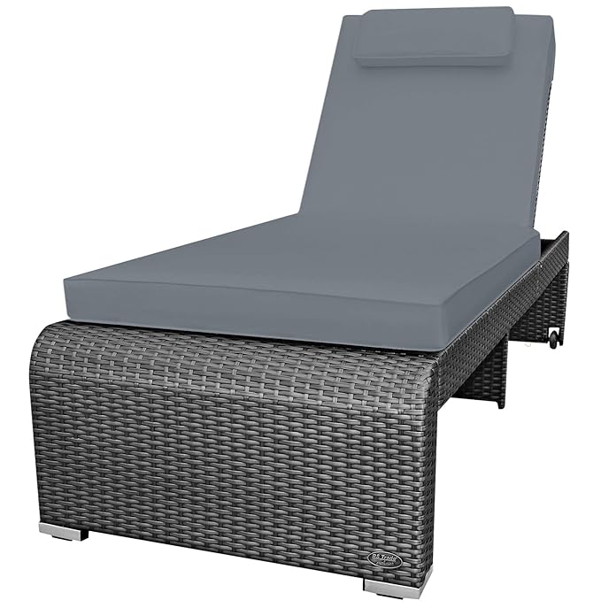 RS Trade 'Monza XXL' Outdoor Polyrattan Sonnenliege extra breit (80 cm) mit Rollen und verstärktem Gestell (bis 200 kg), Lehn