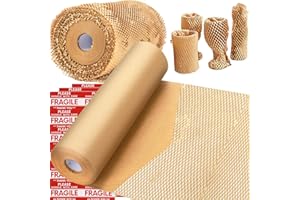 Honeycomb Packing Paper, MINHAO 15"x400' Eco Friendly Packing Paper for Moving Recyclable Honeycomb Paper Moving Supplies Bubble Paper Wrapping Protective Roll, With 36 Fragile Sticker Labels
