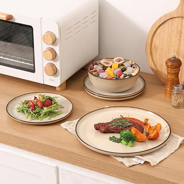 CULIVORA DINNER PLATES SET OF 6: CERAMIC 10.7 INCH HANDMADE REACTIVE GLAZE STONEWARE PLATES FOR KITCHEN, MODERN DINNERWARE PLATES, MICROWAVE & DISHWASHER SAFE, SCRATCH RESISTANT (BEIGE)