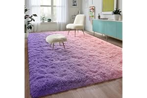 DweIke Extra Large Fluffy Area Rug, 6x9 Feet Light Purple Pink Modern Indoor Living Room Bedroom Home Colorful Rugs, Shaggy Plush Faux Fur Carpets for Girls Kids Playroom Classroom Nursery Decor