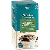 Teeccino Dandelion Mocha Mint Tea - Caffeine Free, Roasted Herbal Tea with Prebiotics, 3x More Herbs than Regular Tea Bags, Gluten Free - 25 Tea Bags