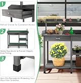 TANGZON Wooden Potting Table with Sink, Drawer & Hooks for Garden Workstation view 5