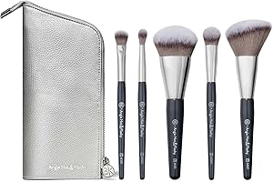 BK BEAUTY BRUSHES - ANGIE HOT & FLASHY Travel Brush Set with Pouch - Foundation Makeup Brushes - Brush for Liquid or Cream Foundations - Under-Eye Concealer | Bronzer, Blush & Highlighter Makeup Brush