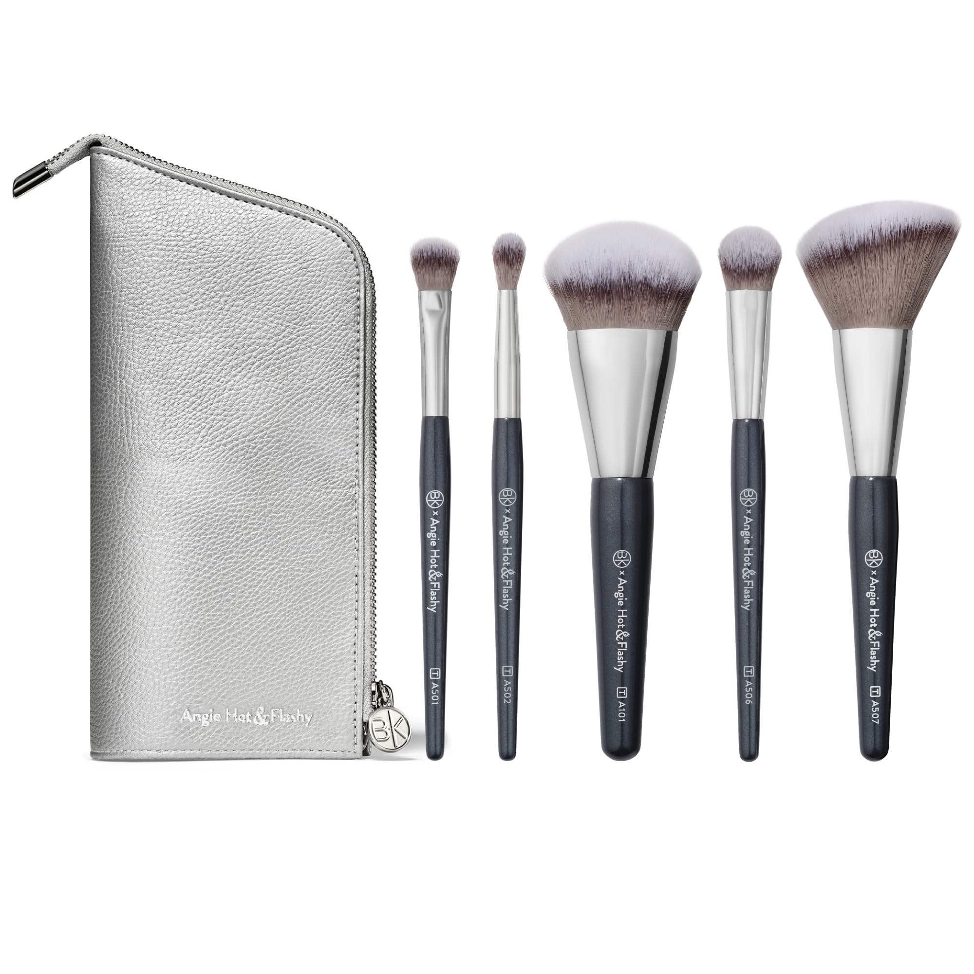 Photo 1 of BK BEAUTY BRUSHES - ANGIE HOT & FLASHY Travel Brush Set with Pouch - Foundation Makeup Brushes - Brush for Liquid or Cream Foundations - Under-Eye Concealer | Bronzer, Blush & Highlighter Makeup Brush