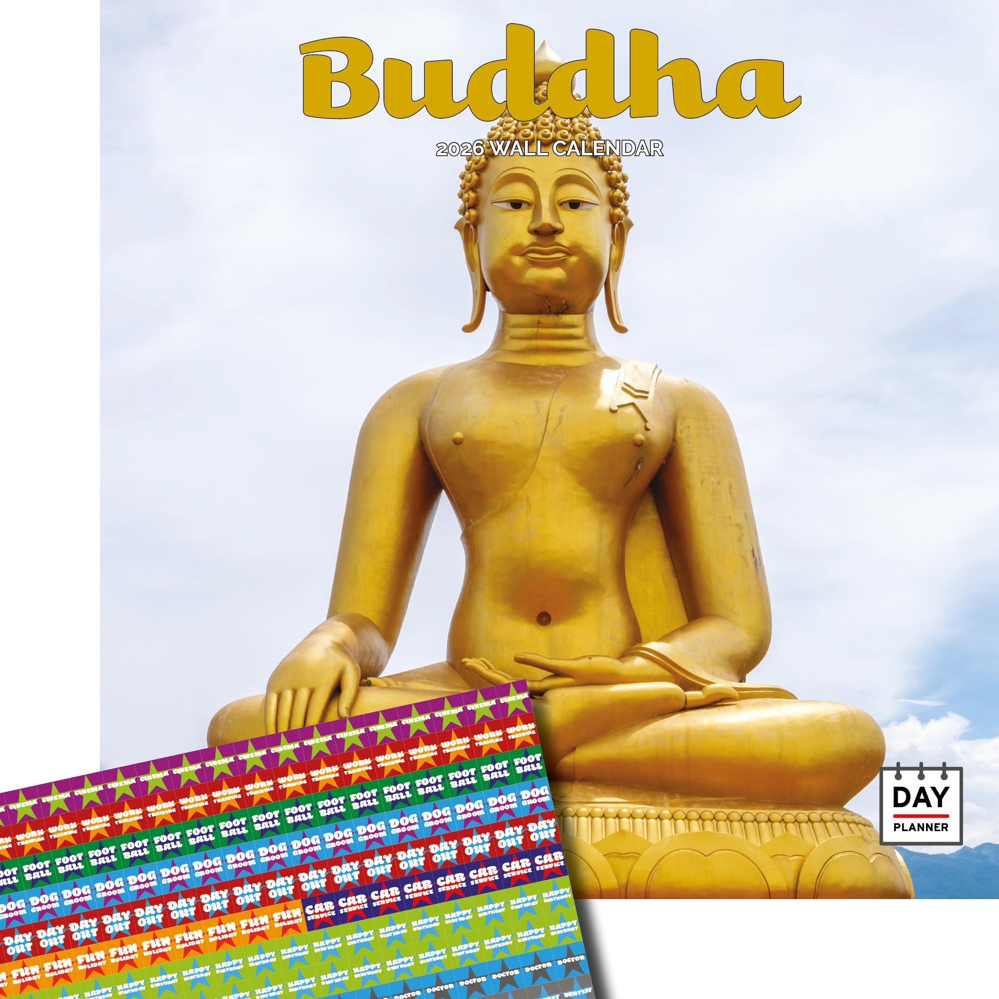 Dayplanner Publishing Buddha Calendar 2026, Large Square Wall Calendar With Organisational Stickers, 16 Month, Buddha Gift Religion Calendar
