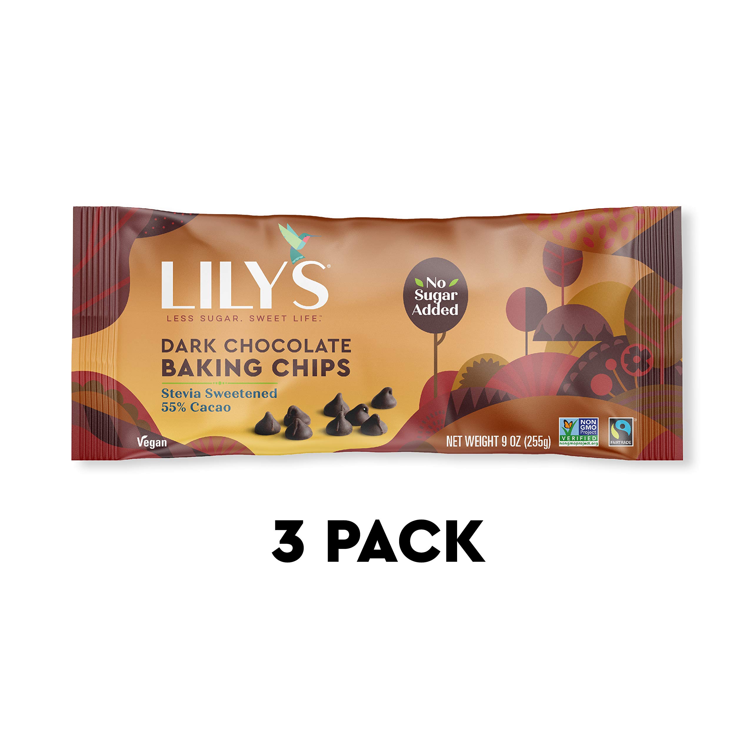 Lily's Dark Chocolate Chips, Stevia, Vegan, 55 Cocoa, NonGMO, Sugar