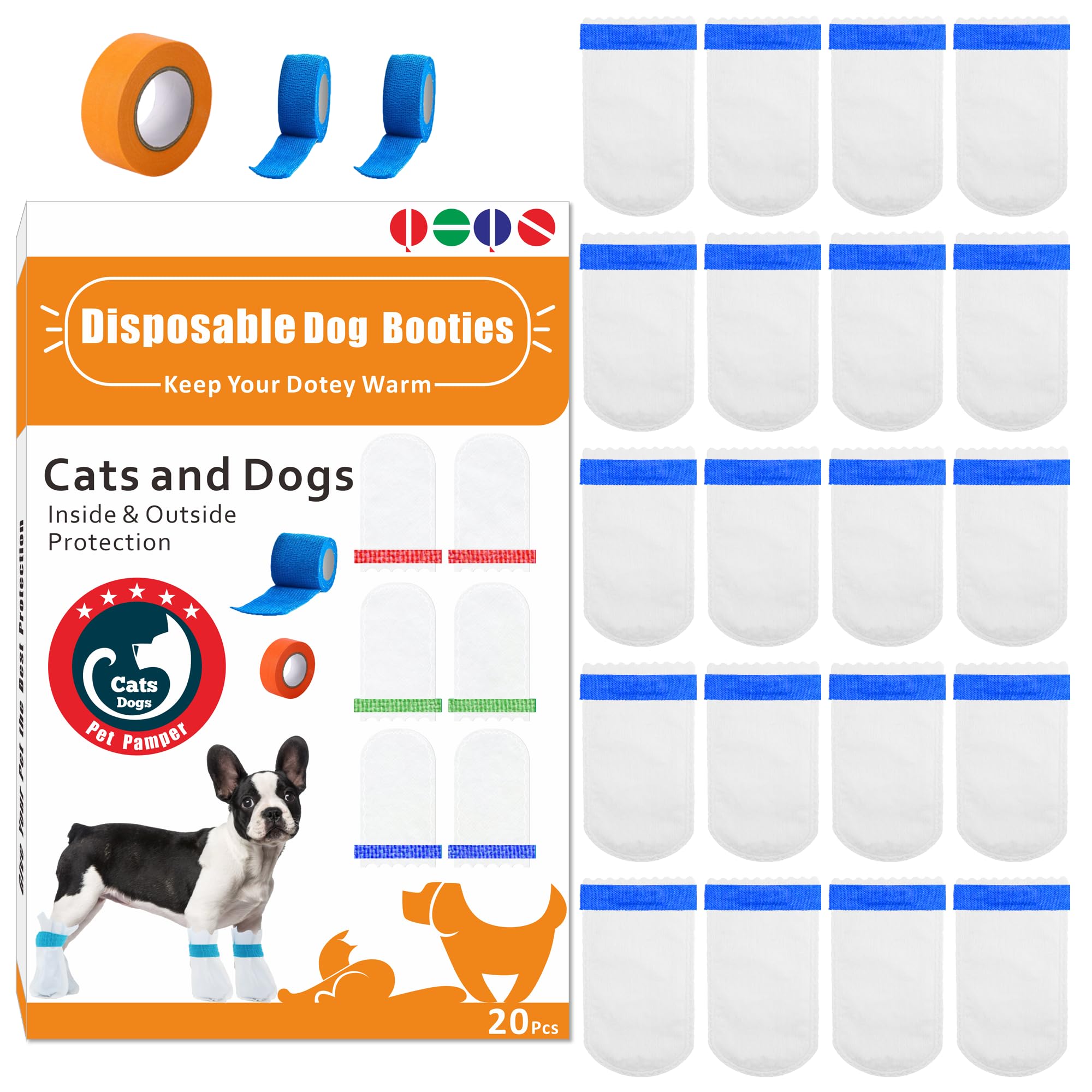 Photo 1 of 22Pcs Disposable Dog Boots, Cat & Dog Foot Towel, Adjustable Self-Adhesive Foot Cover, Pet Waterproof Foot Cover, Large, Medium and Small Size Pet Socks (Small)