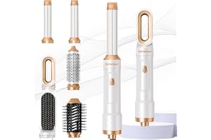 6 in 1 Blow Dryer Brush, Curling Wand Hair Air Styling Tools Set, Ionic with Massage Hot Air, Round Thermal Straightener,Left