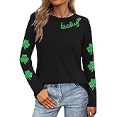 LAZYCHILD St Patricks Day Shirt Women: Lucky Shamrock Tshirt Saint Patricks Day Green Clover Long Sleeve Tops