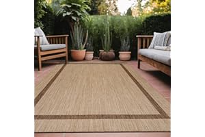 Luul Home Bordered Outdoor Rug 5x7 Washable Outside Carpet for Indoor Patio Porch Waterproof Easy Cleaning Non Shedding Area Rugs Jute Beige - Nut Brown 5 x 7