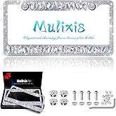 Mulixis Bing License Plate Frames for Women Diamond License Plate Frame 2 Pack Rhinestone Bedazzled License Plate Holder Stainless Steel Frame - High-End Gift Box Packaging