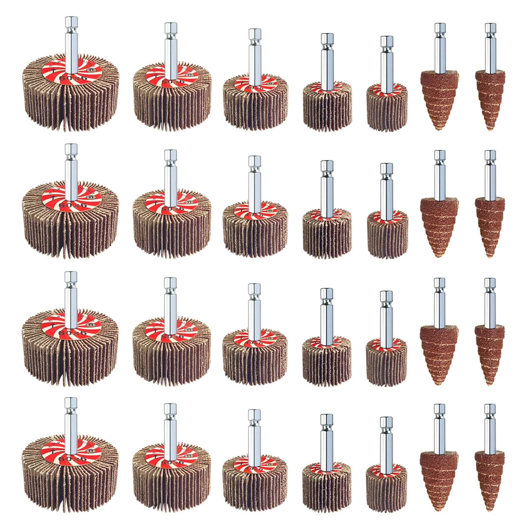 Photo 1 of AUPREX 28 Pcs Flap Wheel Sander Set, 60/80/120/240 Grits Sanding Wheel for Drill,1/4 Inch Hex Shank Die Grinder Accessories, Drill Sanding Attachment of 7 Sizes