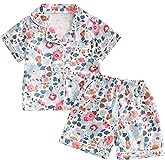 Nokpsedcb Toddler Girl Floral Pajamas Set Short Sleeve Button Down Shirt And Shorts 2Pcs Kids Pjs Loungewear