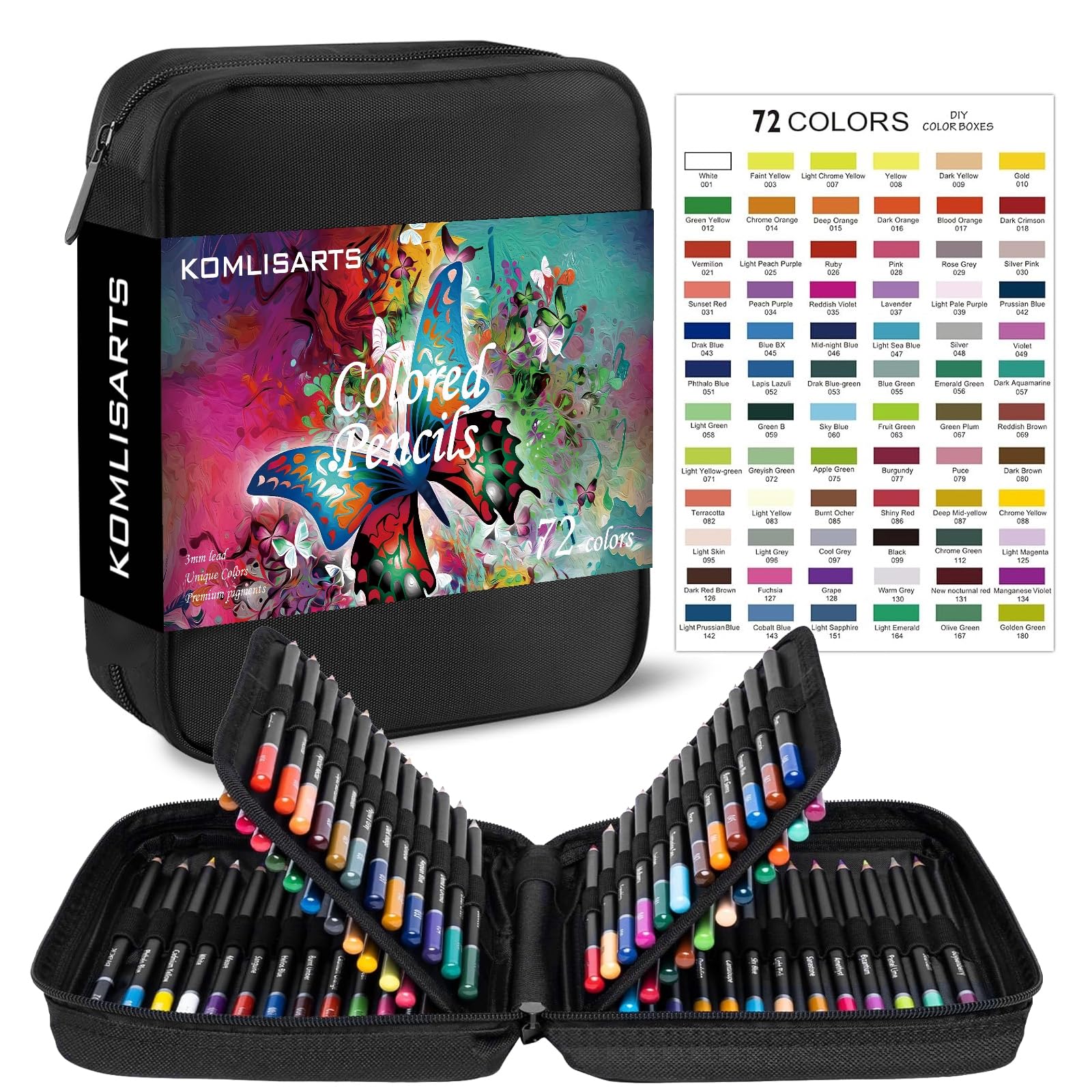 KOMLISARTS 72 Colours Colours Pencil Set, Eraser And Sharpener - Ideal For Drawing And Colouring - Soft Oil-Based Refill Ideal For Adults And Beginners