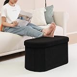 Bonlife Folding Ottoman Storage Bench Boucle Footstool Oval 76x38x38cm Black view 2