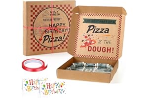 Feifeiya 2 Pcs Birthday Pizza Money Box for Cash Gift 10 x 10 Inch Pizza Boxes Money Holder Fun Gift for Surprise Funny Classic Happy Birthday Party Celebrations (Cash Not Include) (Brown)