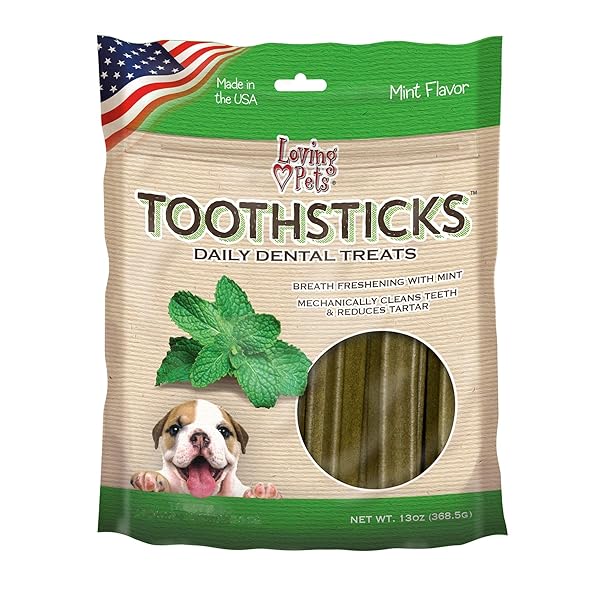 LOVING PETS TOOTHSTICKS – FRESH MINT DENTAL STICKS FOR DOGS (FOR MEDIUM/LARGE DOGS 20-100+ LBS)
