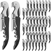 Yugada 50 Pack Black Wine Opener Bulk Waiter Corkscrew Wine Opener Upgraded Heavy Duty Wine Keys Double Hinged Wine Key for Serves Bartenders Party Favor (50 Pack)