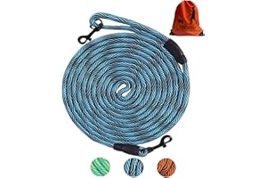 Long Dog Leash Tie-Out Check Cord, 16FT/30FT/50FT/100FT Recall Dog Training Rope Leash, Heavy Duty Dog Lead for Large Medium 