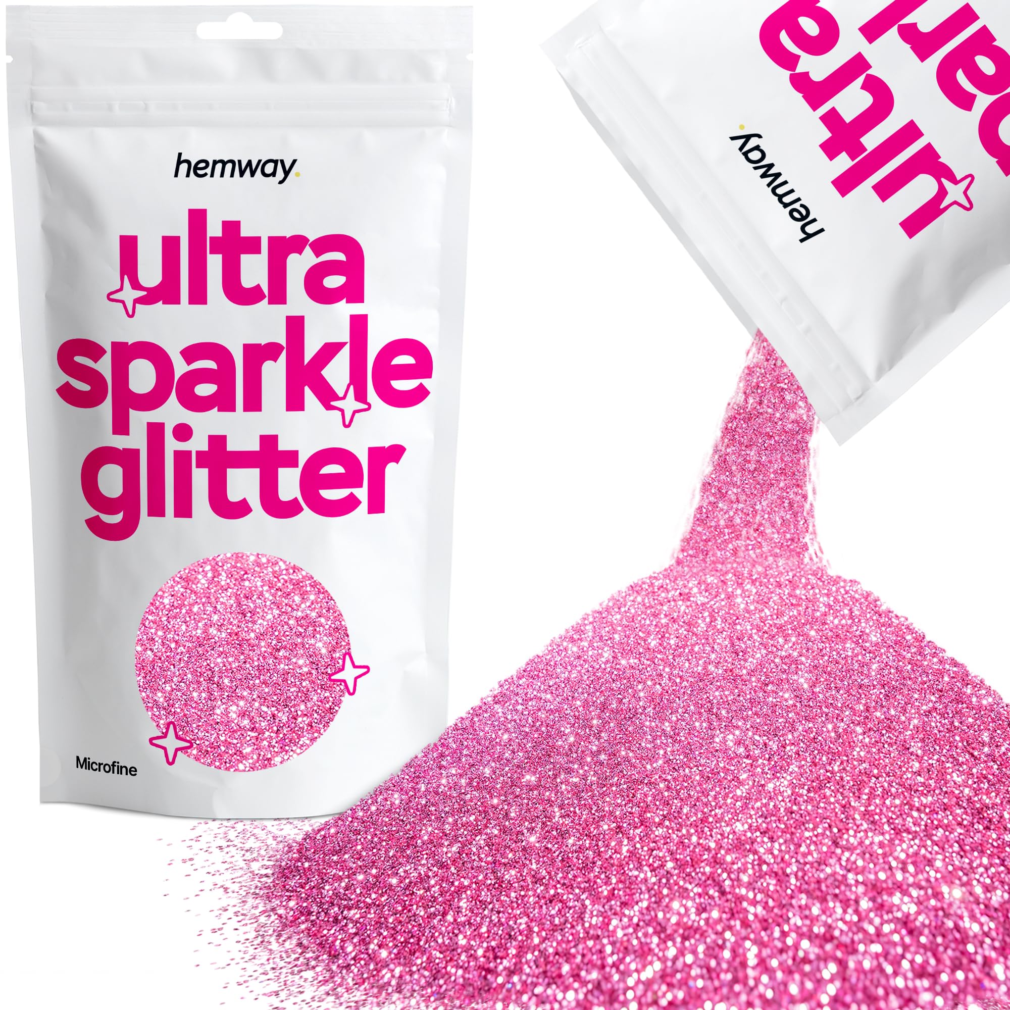 Hemway Ultra Sparkle Glitter Rose Pink 100g Microfine | Glitter for Arts & Craft, Makeup, Nail Art, Crafting, Card Making, Sparkle Decoration