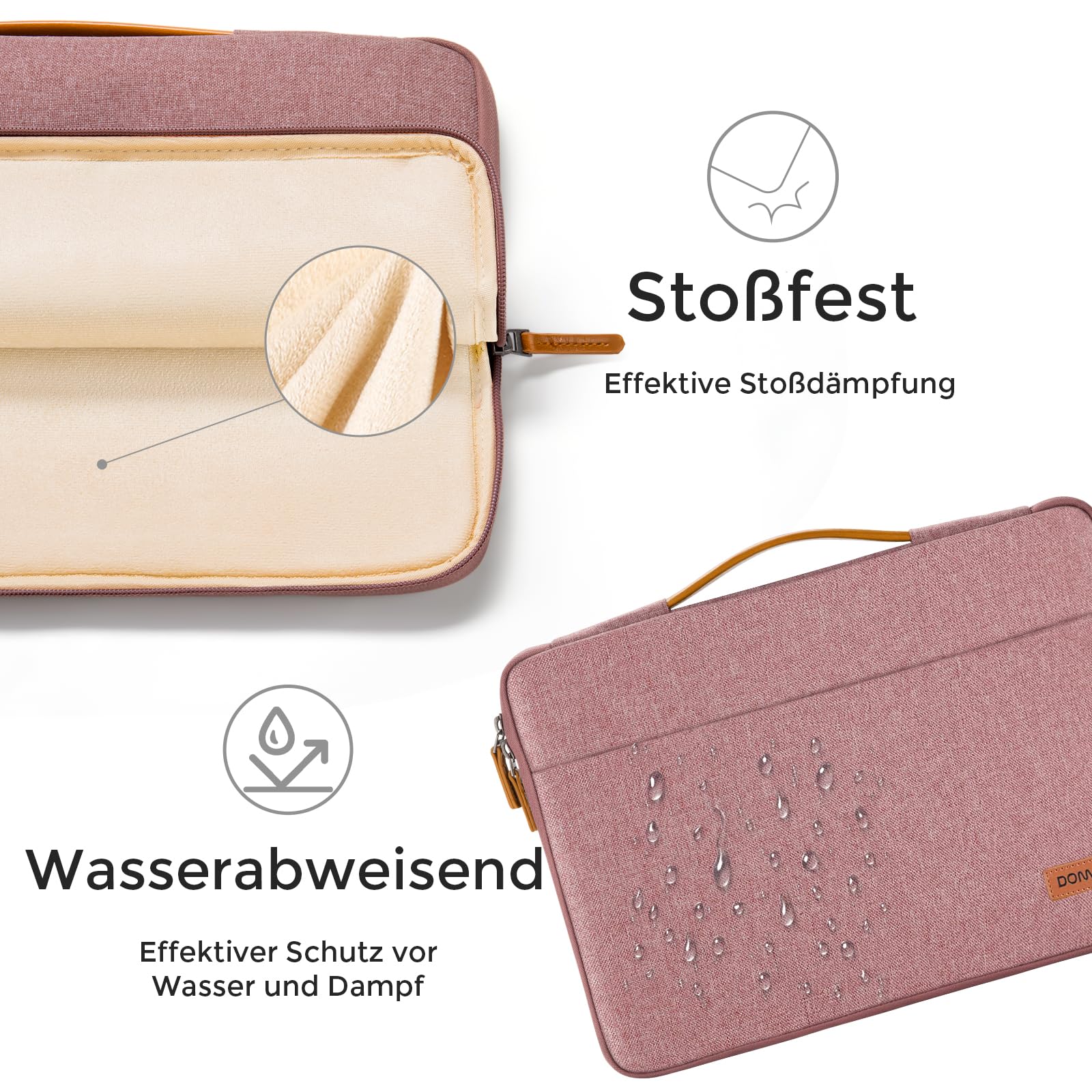 DOMISO Laptoptasche 15.6 zoll Laptop Hülle Tasche für 16 Zoll MacBook Pro 16 M5(2026)/M4(2025)/M3/M2/M1/Max,15,6 zoll Laptophülle Damen Wasserdicht Notebook Sleeve Case Bag Schutzhülle mit Griff,Rosa 5
