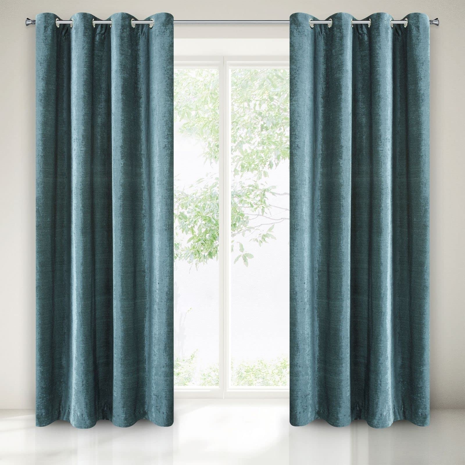 Eurofirany Claire Curtain Chenille Smooth Eyelets Trend Elegant Bedroom Living Room Dark Green 140 x 250 cm
