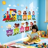 DECOWALL Train Wall Decals for Kids with Motivational Quotes (SG2-2512) | Colorful train with diverse children and positive sayings; peel and stick removable decor for classroom, daycare and playroom