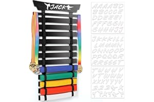 Winartton 12 Belts Karate Belt Display Rack with Stickers, Martial Arts Belt Display Holder, Taekwondo Belt Jiu Jitsu Belt BJJ Belt Display Hanging Holder for Adults