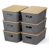 Plastic Storage Baskets With Bamboo Lid - Plastic