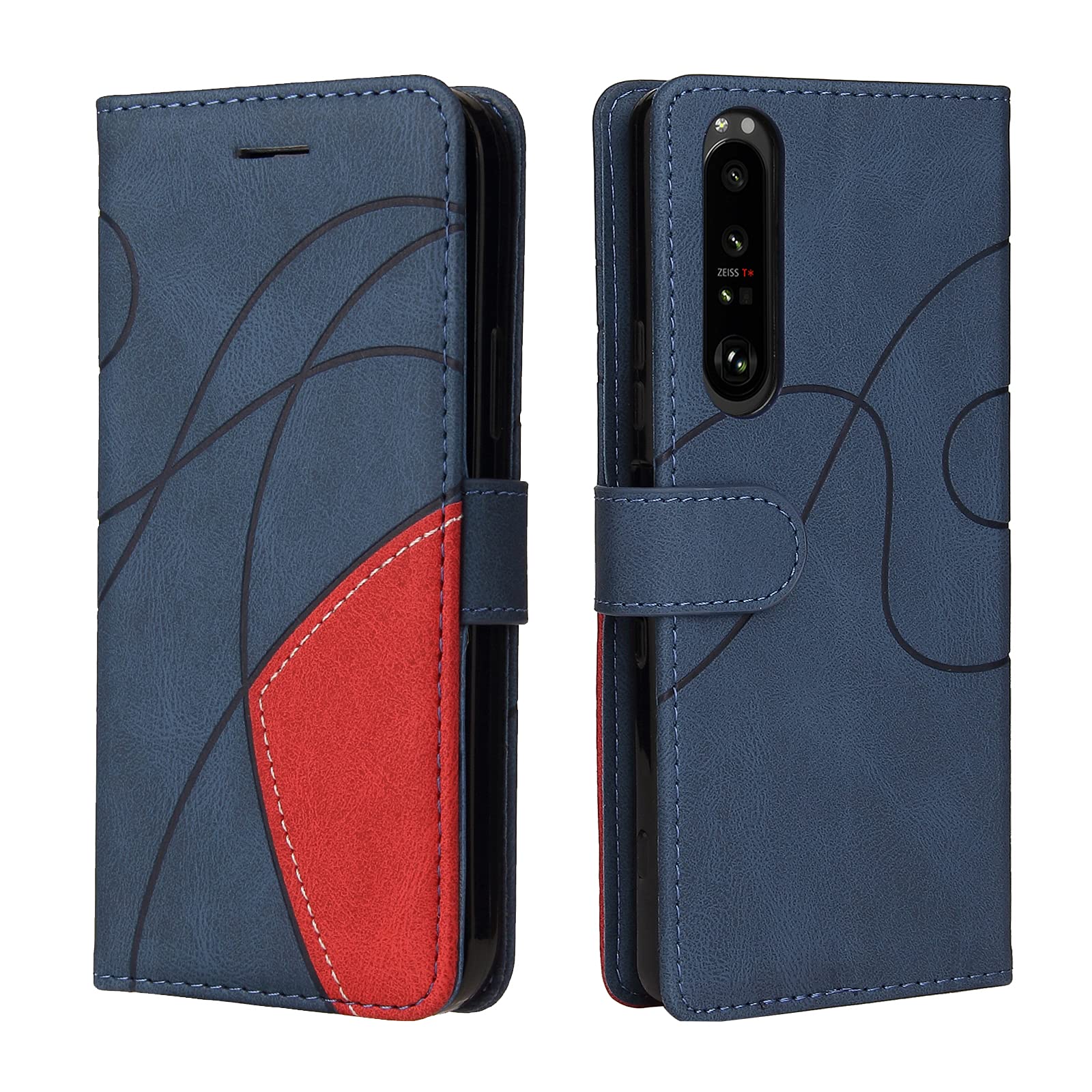 Sony Xperia 1 IV Case Geometric, Shockproof Wallet Case PU Leather with Card Slots Folding Stand Magnetic Scratchproof Protect Flip Cover for Sony Xperia 1 IV Phone Cases, Blue