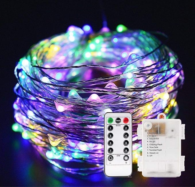 Chronos LED Fairy Copper String Lights - Battery Powered Remote Control Water Resistant, 5 Meter - 50 LEDs, Multicolour