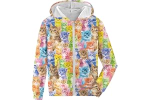 Fanient Girls Zip Up Hoodies Kids 3D Cool Casual Hooded Sweatshirts Hoody with Pockets 6-14 Years