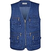 OU YA WOLF Men's Utility Work Hunting Travel Fishing Multi-Pockets Outdoor Denim Jean Vests
