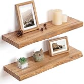Floating Shelves for Wall, Solid Elm Wood Shelves, 24in Set of 2, Natural | Rustic Live Edge Floating Shelves Wall Mounted, Wall Shelves with Invisible Bracket for Living Room Bathroom Bedroom Kitchen