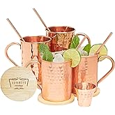 Advanced Mixology [Gift Set] Moscow Mule Mugs - 100% Pure Copper Mugs, 16 Ounce Set of 4 Stylish Designed Mugs with 4 Artisan