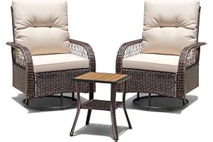 Devoko Patio Furniture Set Outdoor 3 Pieces Wicker Swivel Rocking Chairs Set of 2 with Coffee Table, Patio Conversation Set for Porch, Balcony, Deck, Garden (Brown)