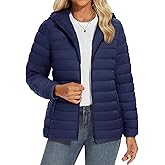YUCOLEN Women's Puffer Jacket with Hood Lightweight Quilted Padded 4 Pockets Zip-up Coat Winter Jackets for Women
