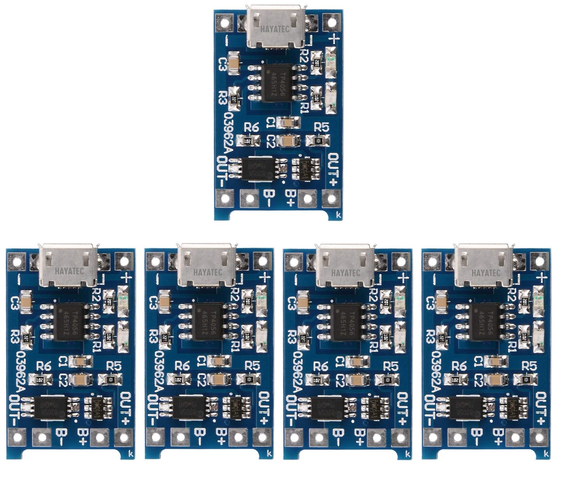 For TP4056 5V 1A Micro USB 18650 Lithium Battery Charging Board Module TP-4056 by HAYATEC (Pack of 5)