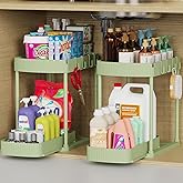 Ukeetap 2 Pack Multi-Purpose Pull-Out Storage Organizers, Under Sink Organizers and Storage for Bathroom & Kitchen, Under Cabinet Organizers and storage, 12.8 Inch, Green