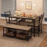 Garvee Dining Table Set for 4 with Bench and Chairs, 4-Piece Kitchen Table Set with Storage &ndash; Space-Saving Dining Table for Apartments and Dining Rooms, Gray